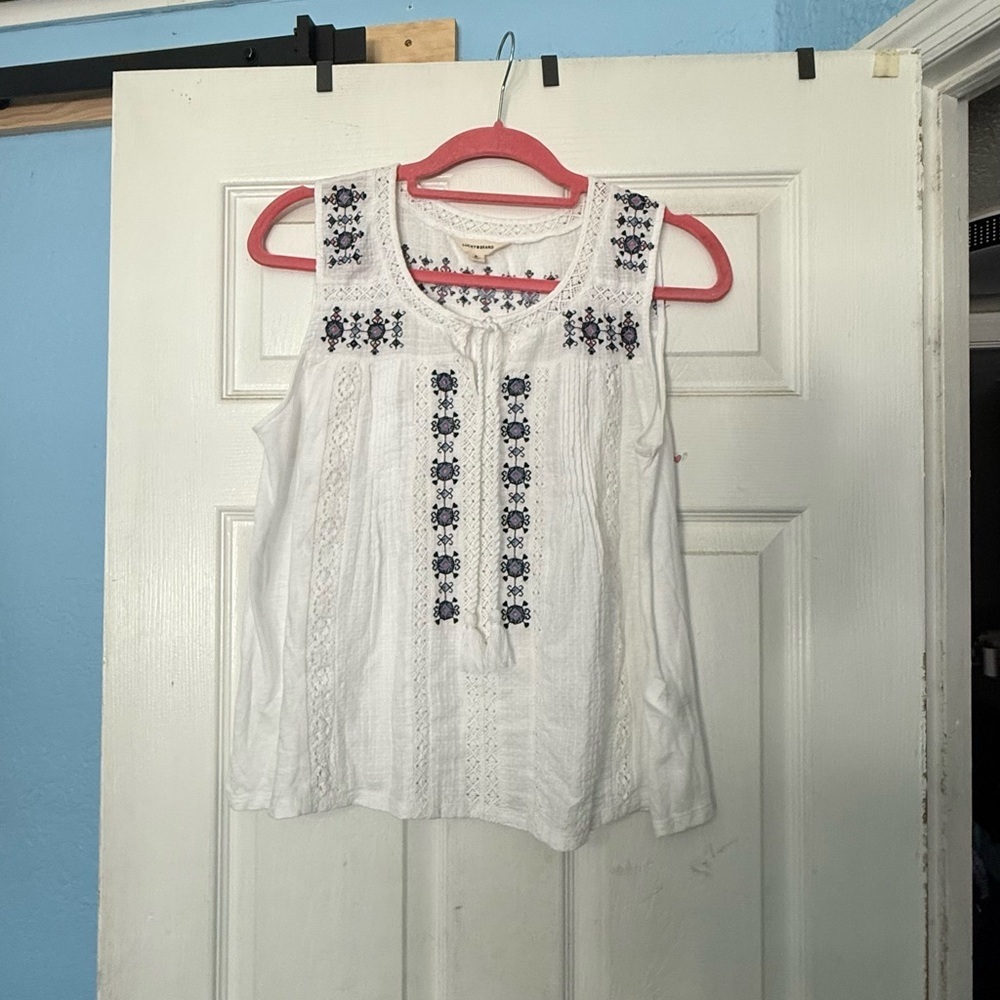 Lucky Brand Floral Lace Trim Top - Picture 2 of 5